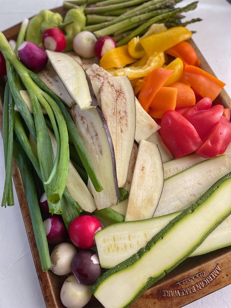 Vegetables cut and prepped for grilling