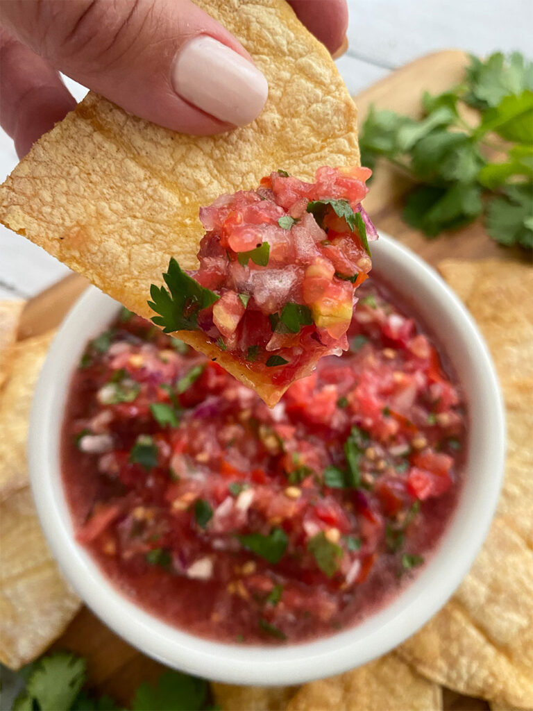 homemade tortilla chips with freshly made salsa