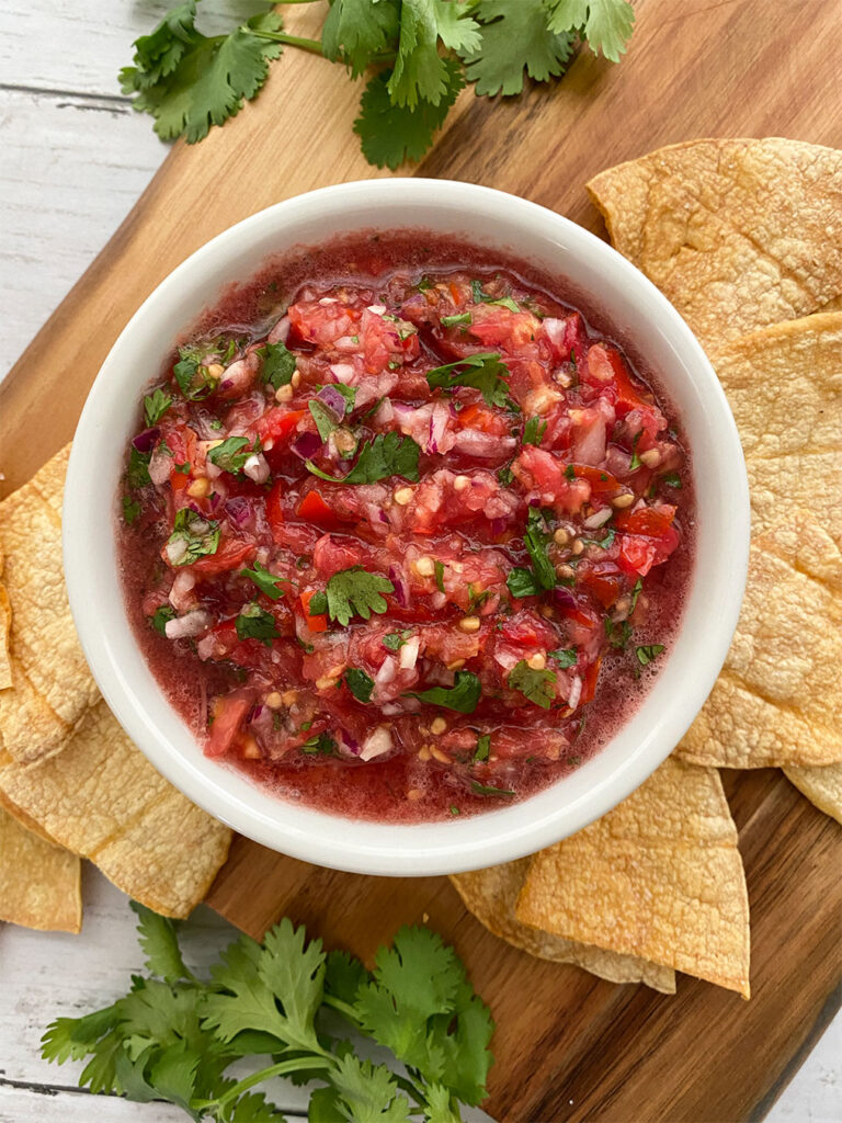 fresh salsa in a bowl with chips