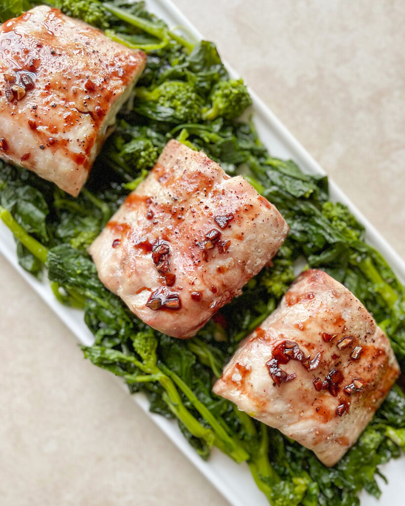 Balsamic-Glazed Fish on Broccoli Rabe