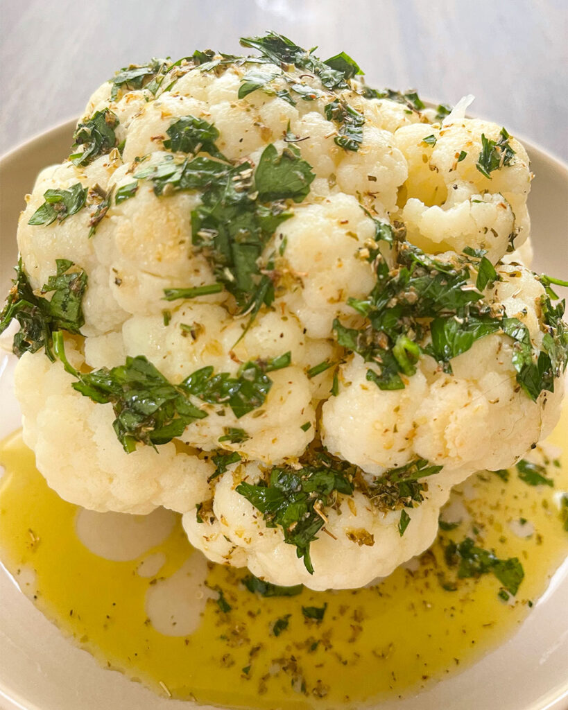 Easy Steamed Cauliflower with Lemon Dressing