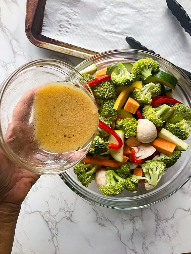 Bowl of mixed vegetables ready for the marinade.